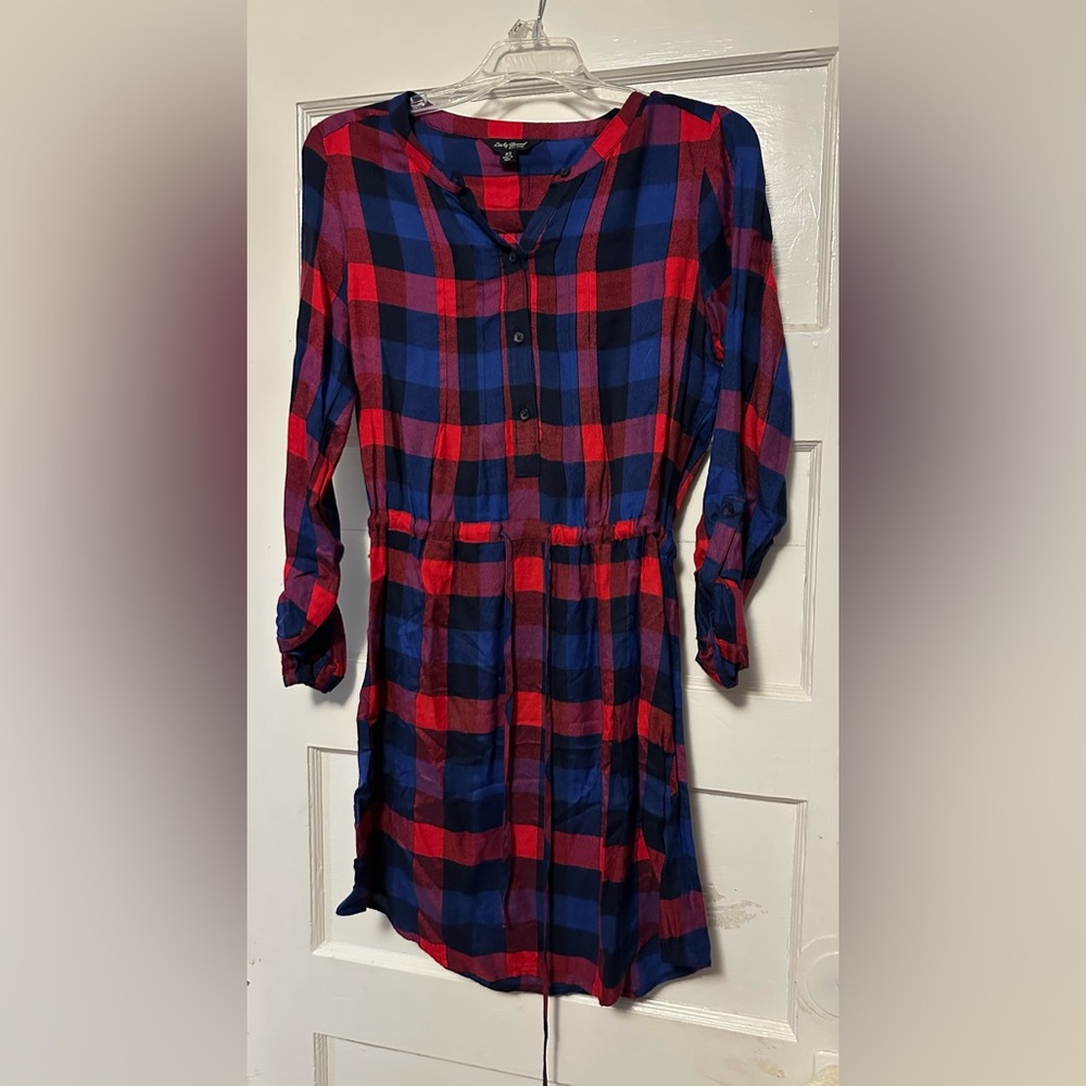 LUCKY BRAND Red & Blue Checker Print Tunic Dress - Size XS -